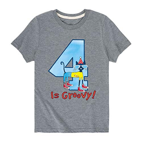 Pete The Cat - 4th Birthday Boys - Toddler Short Sleeve Graphic T-Shirt Athletic Heather
