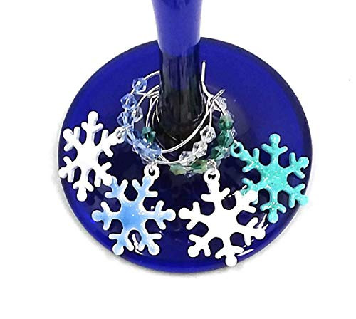 Christmas Wine Charms - Snowflake Holiday Xmas Wine Tag Glass Identifiers - Snowflake Glass Marker Labels For Hanukkah and Kwanzza - 4 wine charms