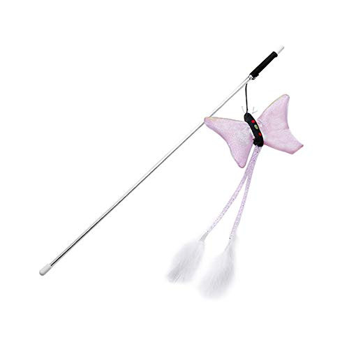 BESUFY Cat ToysKitten Toys with Bells Interactive Catcher Teaser for Indoor Kitten Having Fun Pet Cat Kitten Teaser Butterfly Play Stick Rod Wand Scratch Interactive Toy - Pink