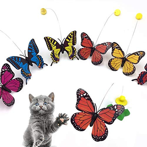 BESUFY Cat ToysKitten Toys with Bells Interactive Catcher Teaser for Indoor Kitten Having Fun Colorful Butterfly Flying Rotatable Cat Battery Powered Interactive Pet Toy - Random Color
