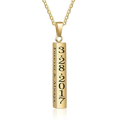 Love Jewelry Personalized Couple Stainless Steel Necklace Engraved Initial Name Vertical Bar Necklace Birthday Gift  Gold