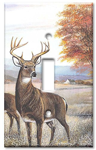 Art Plates - Single Gang Toggle OVERSIZE Switch Plate OVER SIZE Wall Plate - White Tail Deer