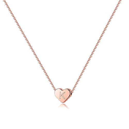 Turandoss K Initial Necklace Girls Jewelry Tiny Heart 14K Rose Gold Plated Necklace Kids Jewelry for Girls Alphabet Initial Necklace Gifts for Teen Girls