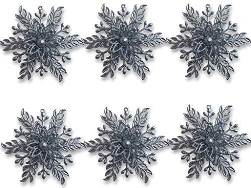 BANBERRY DESIGNS Silver Snowflake Ornaments - Set of 6 Glittered Christmas Ornaments - 3-D Looking Snowflakes - Silver Holiday Decor