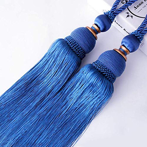 Selling Wonderful Curtain Holdbacks Curtains Tiebacks Home Decorative Braided Buckle Fastener Accessories Window Drapery Ball Tassels Tiebacks Set of 2  Blue