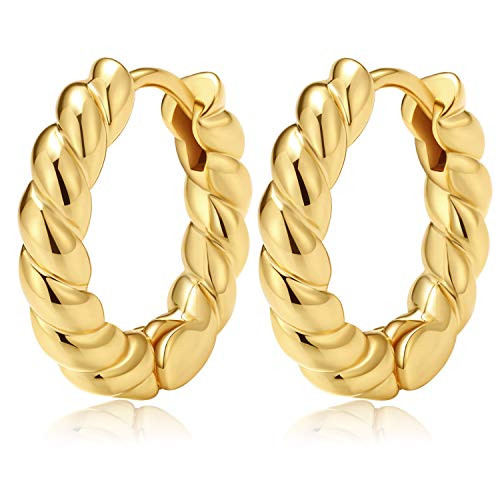 Hoop Earrings For Women 18K Gold Croissant Earrings Twisted Round Hoop Earrings Chunky Hoop Earrings 925 Sterling Silver Earrings  14KHuggi 17