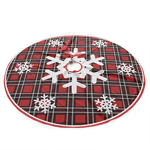 CZHEZEE Snow Flake and Black Plaid - Christmas Tree Skirt 36Inch Tree Skirt for Holiday Christmas Ornament Xmas Tree Skirt Decorations Skirt for Christmas Decorations Indoor Outdoor