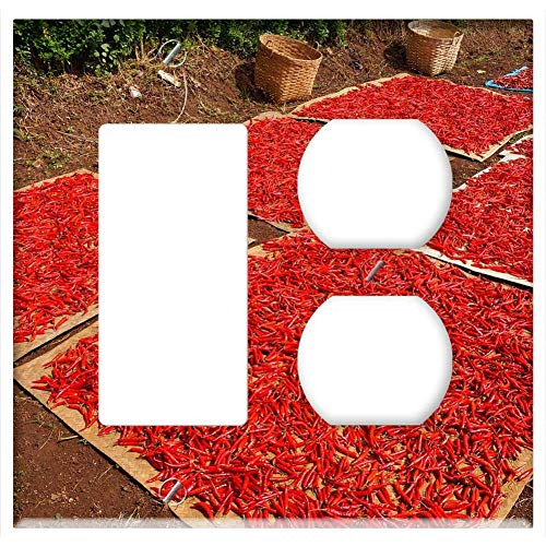 2-Gang Rocker GFCI Outlet Combination Wall Plate Cover - Chili Pepper Red Chilli Color Food Vegetable 2-Gang Rocker GFCI Outlet Combination Wall Plate Cover - Chili Pepper Red Chilli Color Food Vegetable