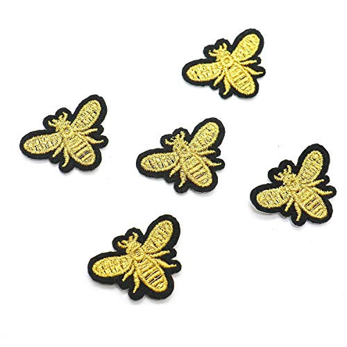 HUELE 12 Pcs Cute Applique Sew Iron on Gold Embroidered Sewing Iron on Bees Patches Sewing Patch Bags Jackets Jeans Clothes