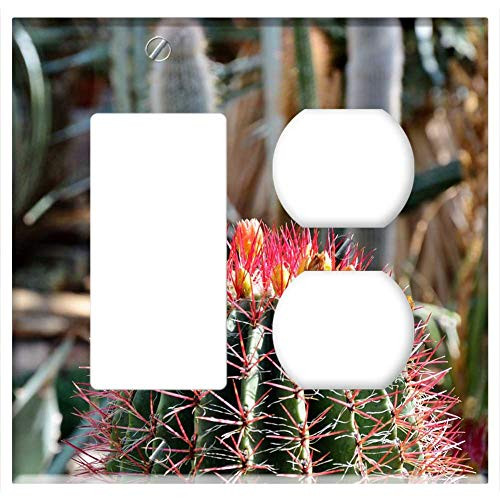 2-Gang Rocker GFCI Outlet Combination Wall Plate Cover - Cactus Spur Blossom Bloom Bloom Green Prickly 1 2-Gang Rocker GFCI Outlet Combination Wall Plate Cover - Cactus Spur Blossom Bloom Bloom Green Prickly 1