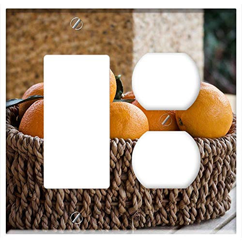 2-Gang Rocker GFCI Outlet Combination Wall Plate Cover - Oranges Fruit Fresh Fruit Winter Vitamins Juice