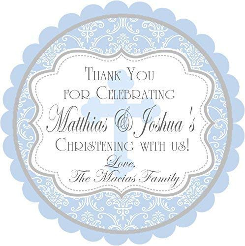 Boys Blue Cross Stickers And Favor Gift Tags For Baptism Christening Baby Dedication First Communion or Confirmation
