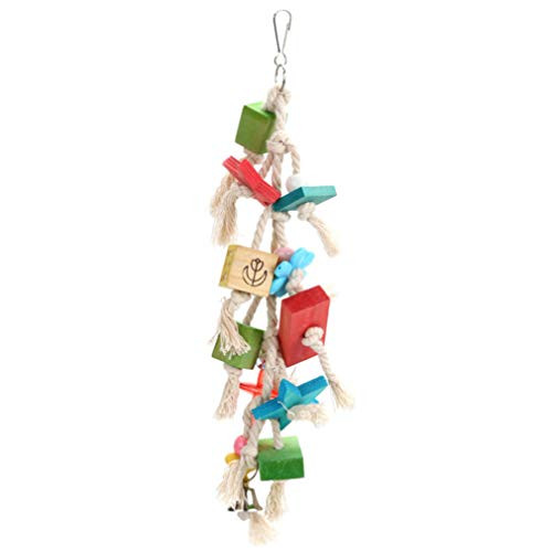 POPETPOP Wooden Block Bird Toys Parrot Chewing Toy Swing Bell Bird Swing Toy for Parakeets Cockatiels Conures Love Birds  Random Color