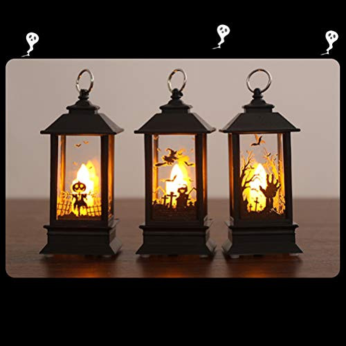 Uonlytech Hanging Lantern Decorative Lighting Battery Operated Flameless LED Candle Halloween Lantern Decorat for Patio Garden Deck Yard  Ghost