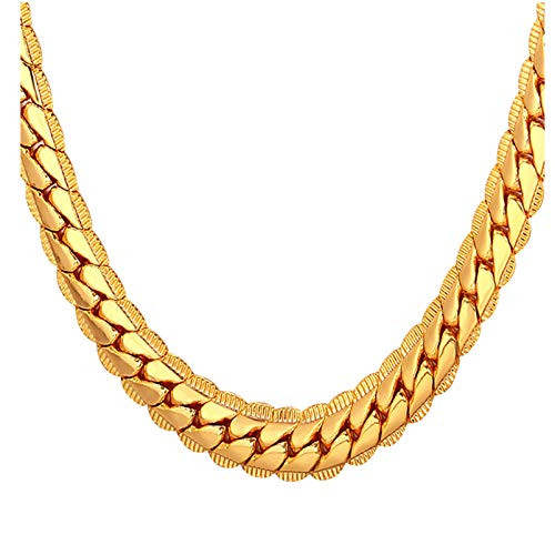 U7 Men Chunky Necklace 18KGP Stamp Hip Hop Jewelry 9MM Wide Gold Plated Thick Curb Chain - 18 Inches