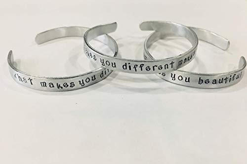 What makes you different is what makes you beautiful - handstamped quote bracelet on a non tarnish aluminum cuff
