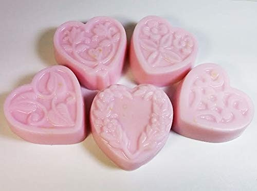 5 pc Guest Sized Set - Fancy Gift Box - Carnation Scented Goat Milk  and  Shea Soap Heart Shapes