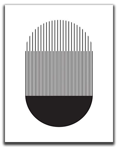 Abstract Geometric Wall Art Print - 11x14 inch UNFRAMED Print - Modern Minimal Black And White Stripe Oval Line Decor - Scandinavian Nordic Mid Century Modern Decor