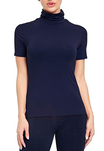 AUHEGN Ladies Lightweight Soft Mock Turtleneck Navy Blue XX-Large