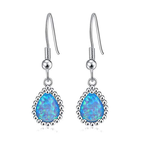 CiNily Drop Earrings for Women Teardrop Blue Fire Opal Dangle Earrings 18K White Gold Plated Gemstone Earrings