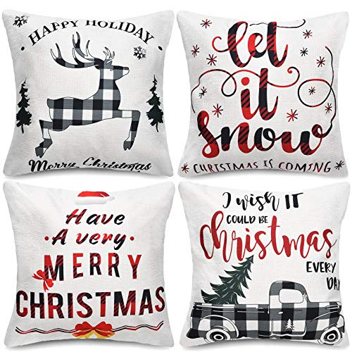 Christmas Pillow Covers Farmhouse Christmas Decorations Cushion Case 18 x 18 Inches Set of 4 Rustic Winter Holiday Throw Pillows for Sofa Couch Cotton Linen Decorations Christmas Pillow Covers Farmhouse Christmas Decorations Cushion Case 18 x 18 Inches Set of 4 Rustic Winter Holiday Throw Pillows for Sofa Couch Cotton Linen Decorations