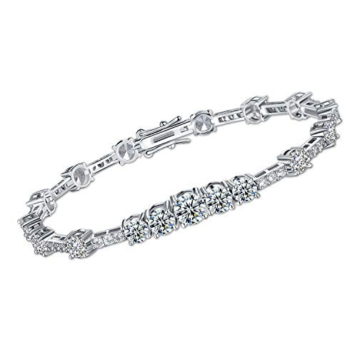 Tennis Bracelet Cubic Zirconia Graduated 18K White Gold Plated Sparkly Round Cut CZ 7.5in Hypoallergenic Jewelry for Women Men
