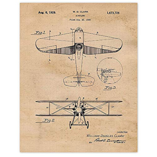 Vintage Airplane Patent Poster Prints Set of 1  11x14  Unframed Photo Great Wall Art Decor Gifts Under 15 for Home Office Man Cave Studio College Student Teacher NASA  and  Aviation Fan