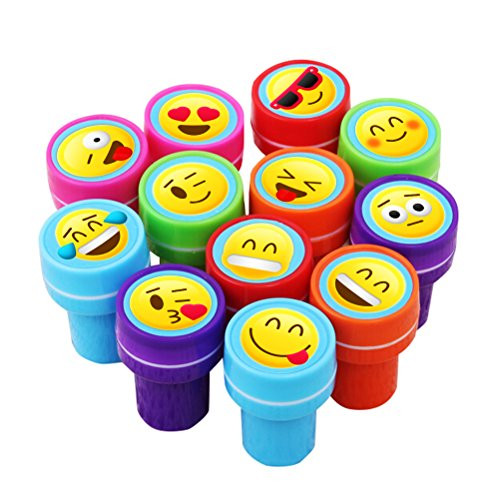 24 Emoji Craft Stampers - Bright Colors and Cool Emoji Designs - Cool Self-Inking Design Prevents Mess - Won't Dry Out Fast - Great for Birthday Party Favors, Easter Eggs, and Stocking Stuffers
