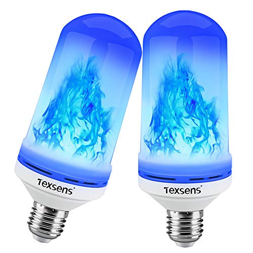 Texsens LED Blue Flame Effect Light Bulbs - 4 Modes Flickering Fire Flame with Upside-down Effect Simulated Decorative Lights Vintage Flaming Lamp for Halloween Christmas Decoration Party Bar- 2 Pack