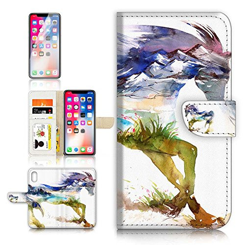 for iPhone Xs iPhone X  Flip Wallet Case Cover  and  Screen Protector Bundle - A20275 Abstract Horse