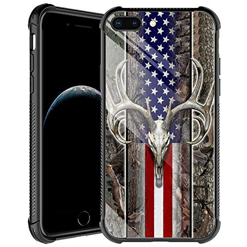 iPhone 8 Plus CaseAmerican Flag Camo Deer Skull iPhone 7 Plus Cases for Men BoysShockproof Anti-Scratch Soft TPU Pattern Design Case for Apple iPhone 7 8 Plus American Flag Camo Deer Skull