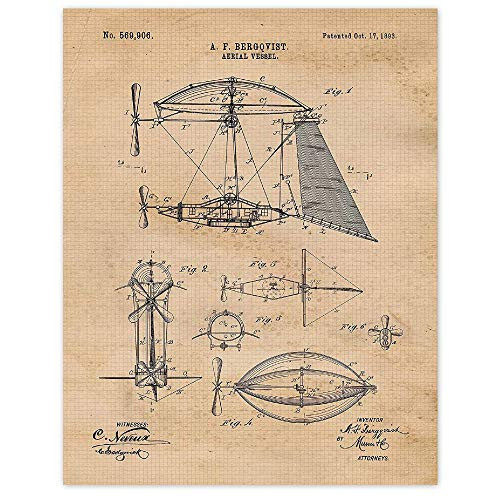 Vintage Flying Machine Patent Poster Prints Set of 1  11x14  Unframed Photo Wall Art Decor Airplane Gifts Under 15 for Home Office Man Cave Garage College Student Teacher NASA  and  Aviation Fan