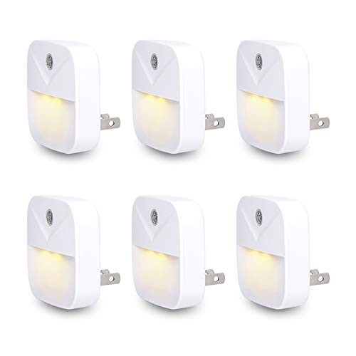 Uigos LED Night Light Warm White Nightlight Dusk-to-Dawn Sensor Bedroom Bathroom Kitchen Hallway Stairs Energy Efficient Compact 6-Pack