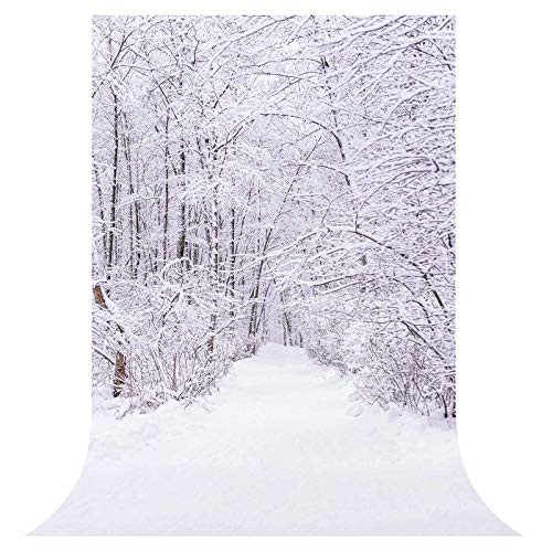 Funnytree Winter Forest Landscape Photography Backdrop Snow Scene Wonderland Background Snowflakes Tree Road Baby Shower Birthday Party Portrait Decor Photo Booth Studio Banner 5x7ft