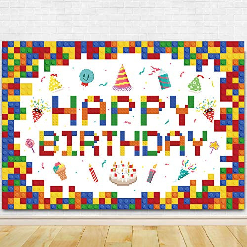 Building Block Theme Party Photography Backdrop - Colorful Building Blocks Bday Birthday Party Background Cake Table Birthday Outside Yard Indoor Outdoor Decorations 71 x 49 inch