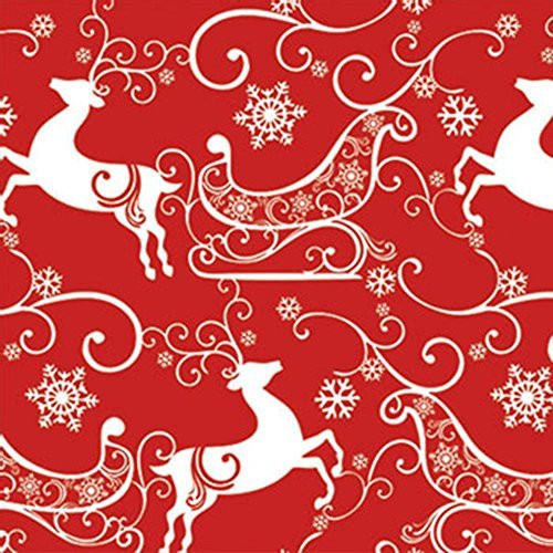 Red White Reindeer Sleigh Snowflakes Wrap Paper - 16 Foot Roll