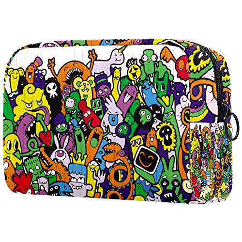 Colorful-Monster-Graffiti Cosmetic Bag for Women Adorable Roomy Makeup Bags Travel Waterproof Toiletry Bag