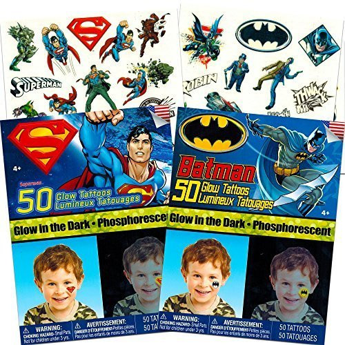 Batman v Superman Temporary Tattoos Party Favor Set (50 Batman Tattoos, 50 Superman Tattoos)