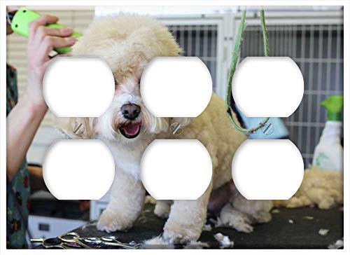 Triple Duplex Outlet Wall Plate Cover - White Dog Grooming Pet Pet Grooming Salon Groomer