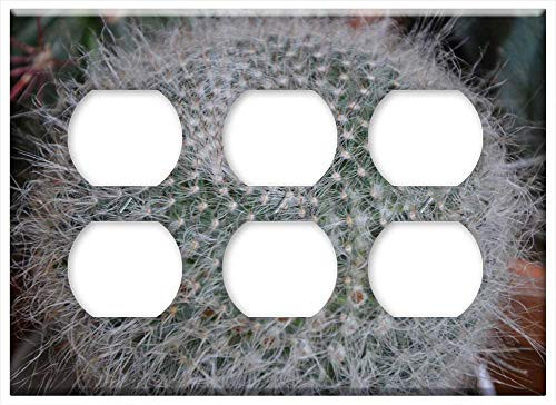 Triple Duplex Outlet Wall Plate Cover - Cactus Plant Spicy Thorns Plant Botany Garden
