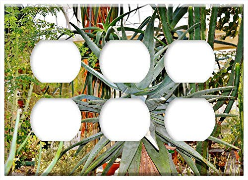 Triple Duplex Outlet Wall Plate Cover - Agave Cactus Prickly Thorns Green Pointed Plant
