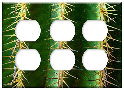 Triple Duplex Outlet Wall Plate Cover - Cactus Spur Thorns Green Prickly Plant