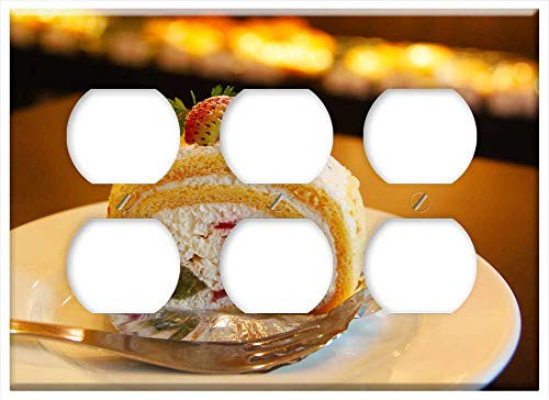 Triple Duplex Outlet Wall Plate Cover - Cake Cream Strawberry Dessert Strawberry Cake