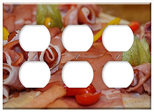 Triple Duplex Outlet Wall Plate Cover - Ham Smoked Ham Raw Ham Meat Food Sausage