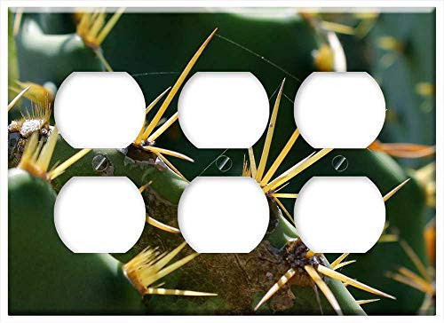 Triple Duplex Outlet Wall Plate Cover - Cacti Leaf Cactus Plant Thorns Prickly Plant