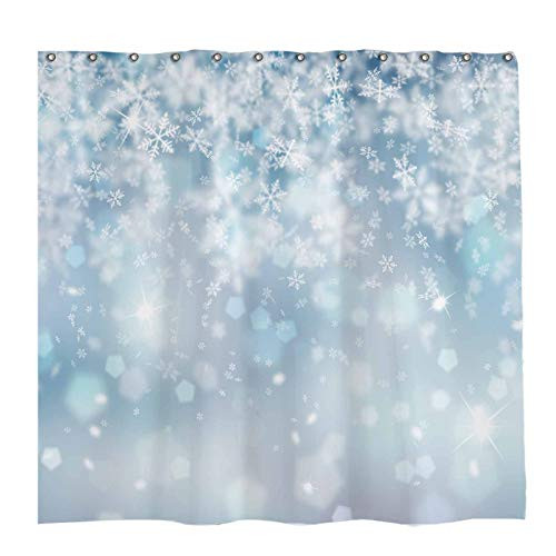 Allenjoy 72x72 inch Winter Shower Curtain Set with 12 Hooks Falling Snowflake Bokeh Ice Frozen Wonderland Bathroom Curtain Durable Waterproof Fabric Bathtub Sets Home Decor