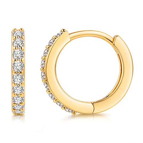 18K Gold Plated Cubic Zirconia Cuff Earrings Huggie Stud Mini Cartilage Hoop Earring for Women and Girl  gold