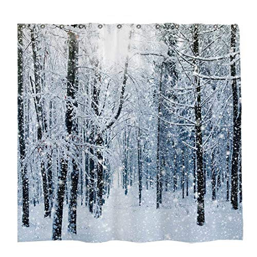 Allenjoy 72x72 inch Winter Theme Merry Christmas Shower Curtain Set with 12 Hooks Beautiful Forest Snowflake on Trees Nature Scenery Bathroom Curtain Durable Waterproof Fabric Bathtub Sets Home Decor Allenjoy 72x72 inch Winter Theme Merry Christmas Shower Curtain Set with 12 Hooks Beautiful Forest Snowflake on Trees Nature Scenery Bathroom Curtain Durable Waterproof Fabric Bathtub Sets Home Decor