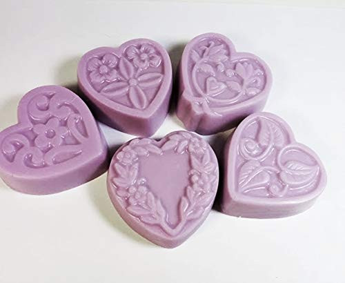 5 pc Guest Sized Set - Fancy Gift Box - Black Rose Scented Goat Milk  and  Shea Soap Heart Shapes