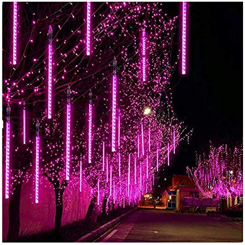 Cliramer Falling Rain Lights Meteor Shower Lights 30cm 6 Tubes LED Rain Drop Lights Snow Falling Lights Cascading Icicle String Lights for Christmas Halloween Tree Garden Outdoor  Pink